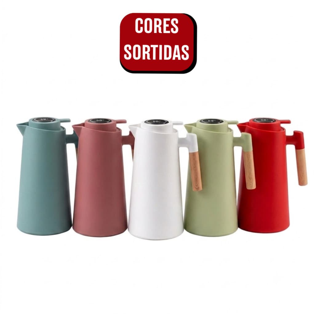 (COM Termômetro Digital) Jarro Garrafa Térmica 1L - (Cores Sortidas)