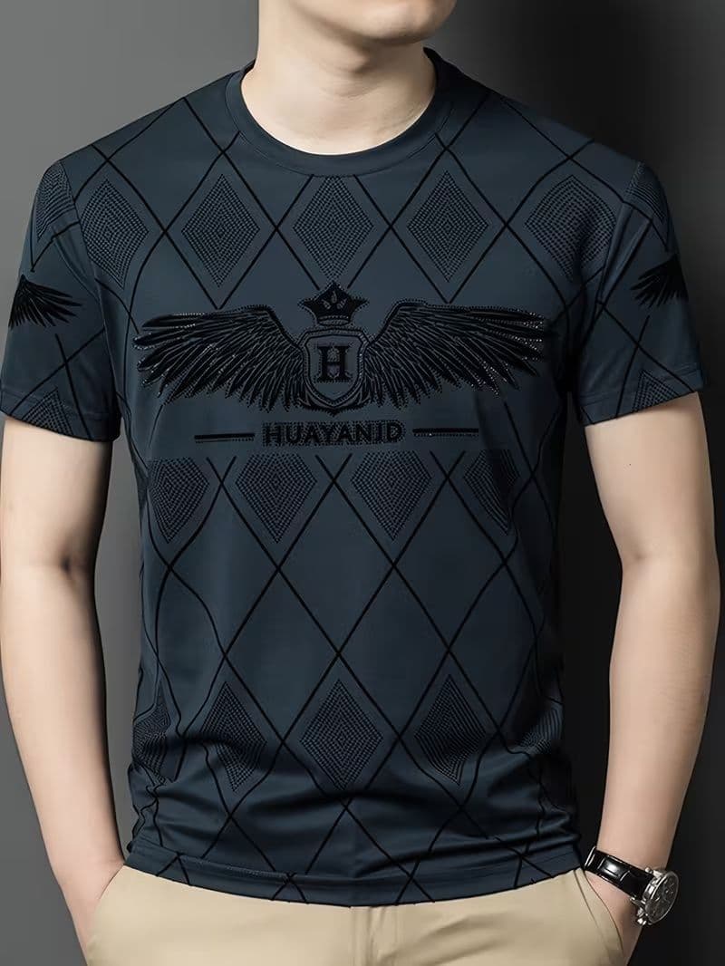 Camiseta Masculina De Manga Curta Com Gola Redonda De Verão , Gráfica Estampa Geométrica De Diamante Wing Crown H , Tops