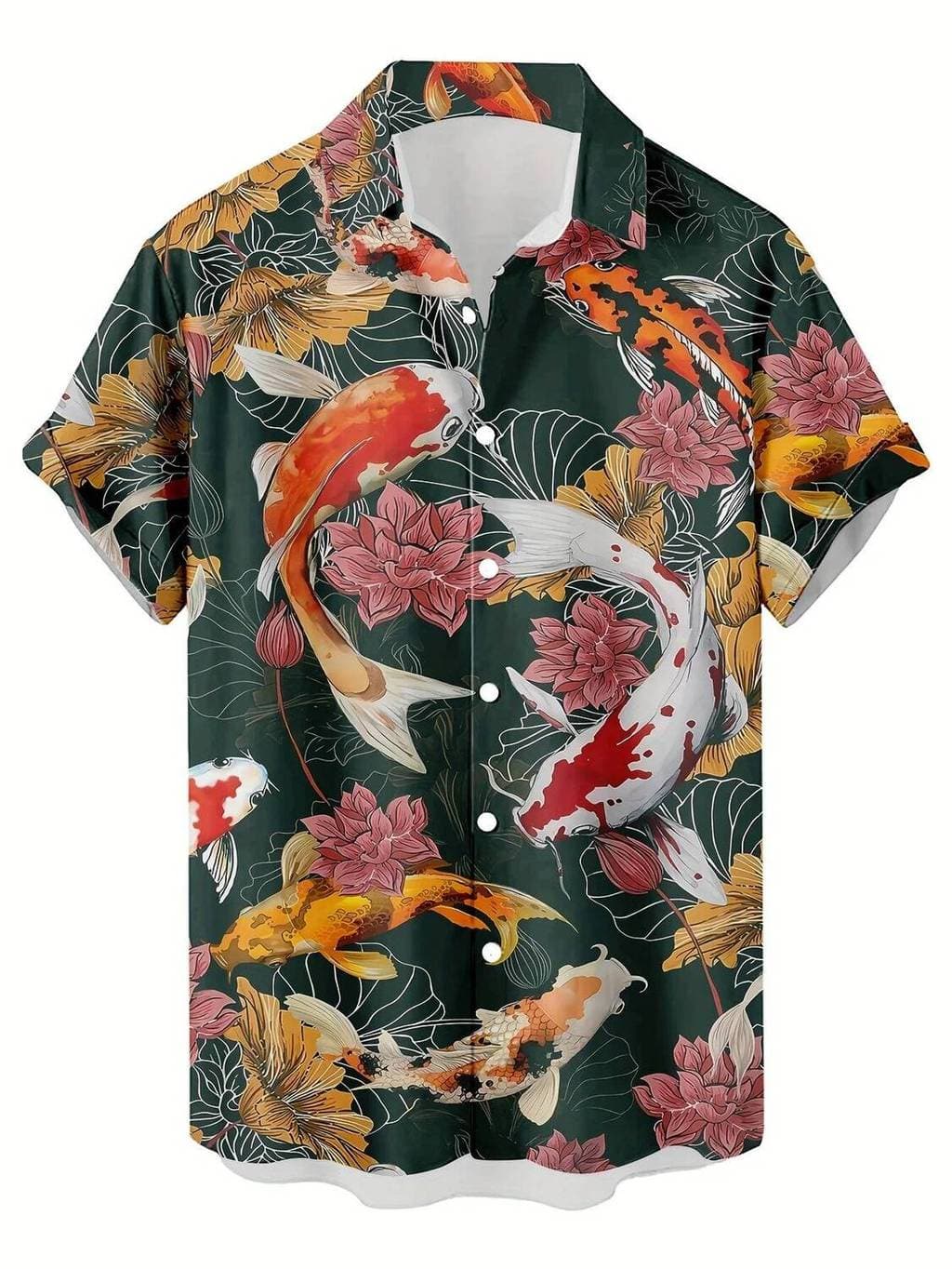 Camisa Masculina De Manga Curta Com Estampa De Peixe Koi Verão Casual Estilo Havaiano Blusa Botões Para Homens Praia Fér