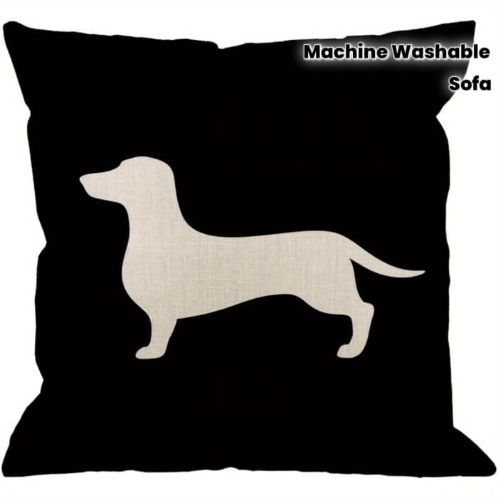 Fronha 1 Peça Capa De Almofada De Cachorro Dachshund-Fofo Com Fundo Preto , Linho Su