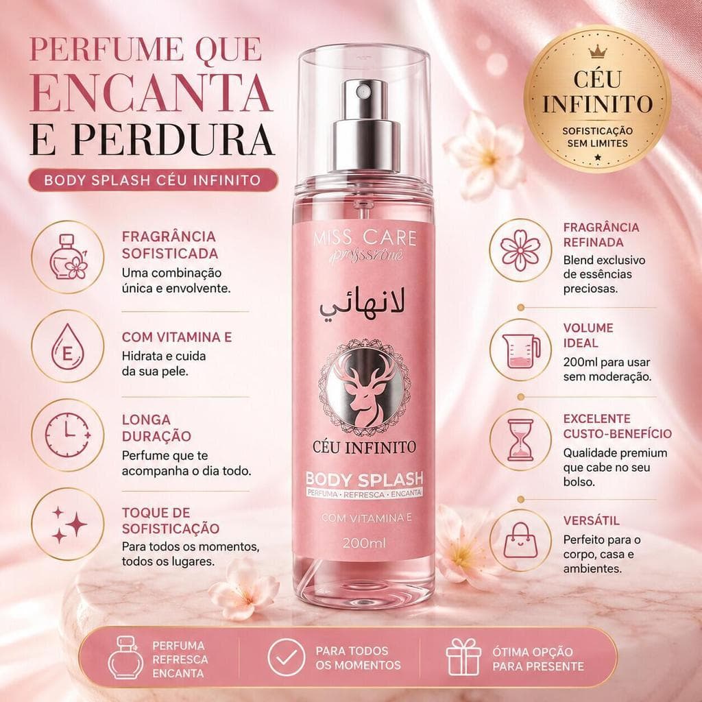 Body Splash Feminino Miss Rôse Céu Infinito 200ml Fragrância Árabe Refrescante Perfume Corporal MR157/A