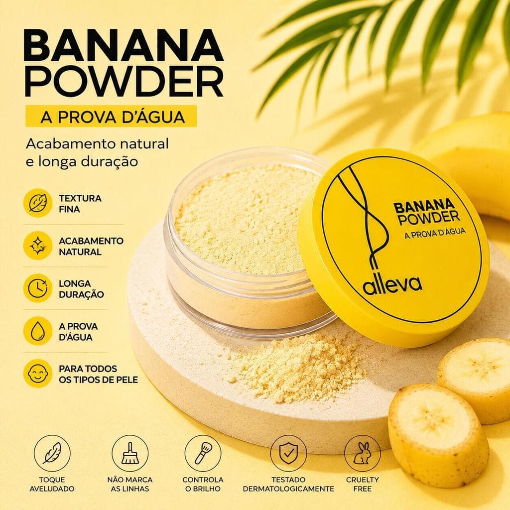 Alleva Pó Solto Banana AL4001 Efeito Matte Aveludado Minimiza Poros Controla Oleosidade e Fixa a Maquiagem
