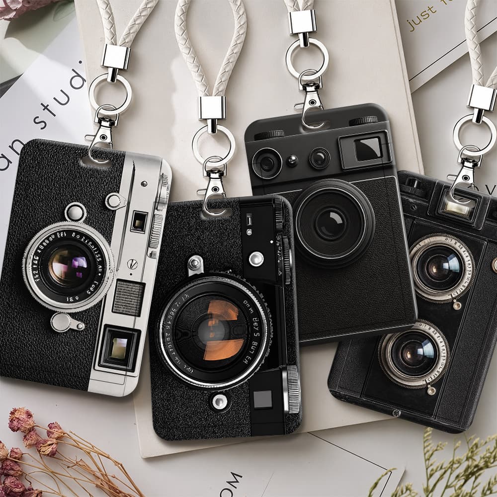 Suporte De Crachá De Identificação De Plástico Para Câmera Vintage Com Cordão Cartão De Identidade , Campus Escolar , Es