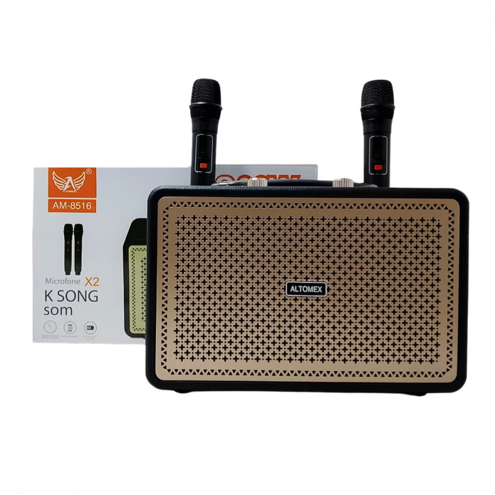 Caixa de Som Karaokê sem fio Bluetooth com 02 Microfones 200W PMPO Altomex AM-8516