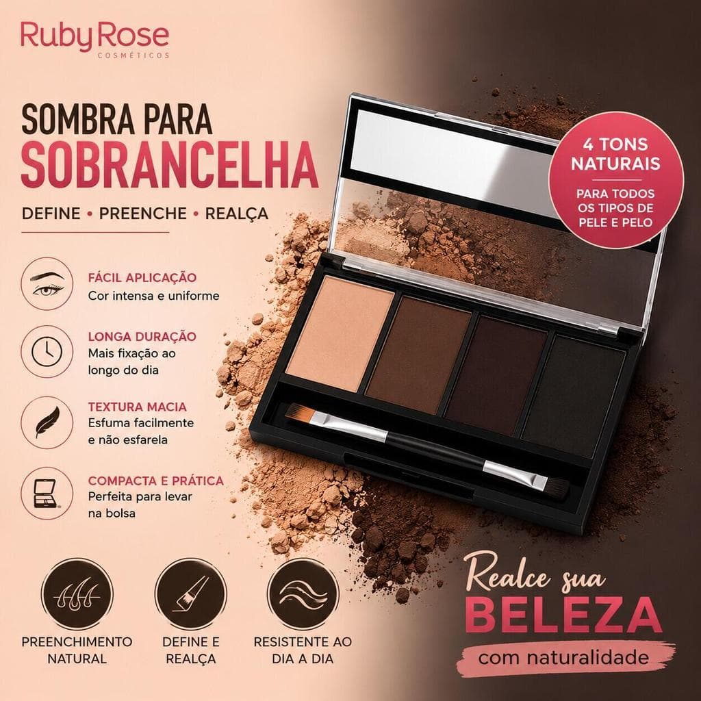 Trio de Sombra Sobrancelha Ruby Rose com Primer HB-F572 - Kit Completo para Design