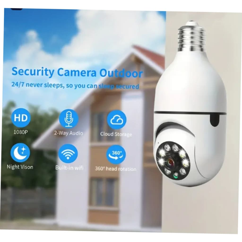 2 UNIDADES - Câmeras Lâmpadas de Segurança Vigilância IP Wi-Fi 360° Visão Noturna FullHD Bivolt