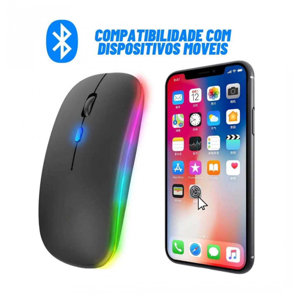 Mouse Sem Fio Bluetooth RGB 1600 dpi Exbom 3482 (***DISPONÍVEL SOMENTE 06 CINZA E 06 BRANCO)