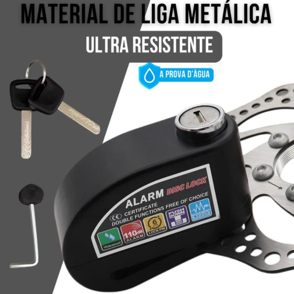 Cadeado De Disco Reforçado Trava Roda Alarme Segurança Moto Bike.