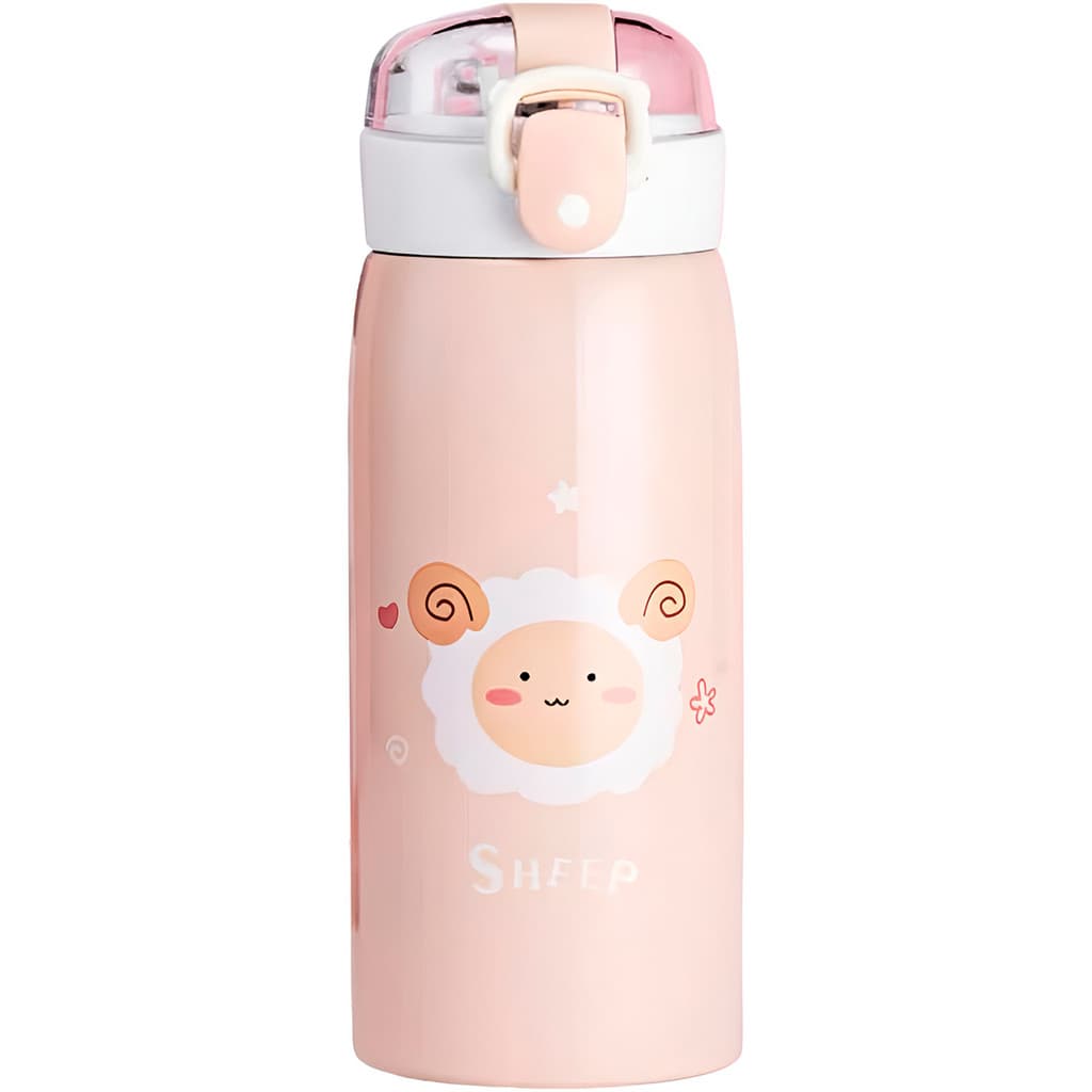 Garrafa Infantil Térmica Canudo Aço Inox Animais Modelo:Ovel