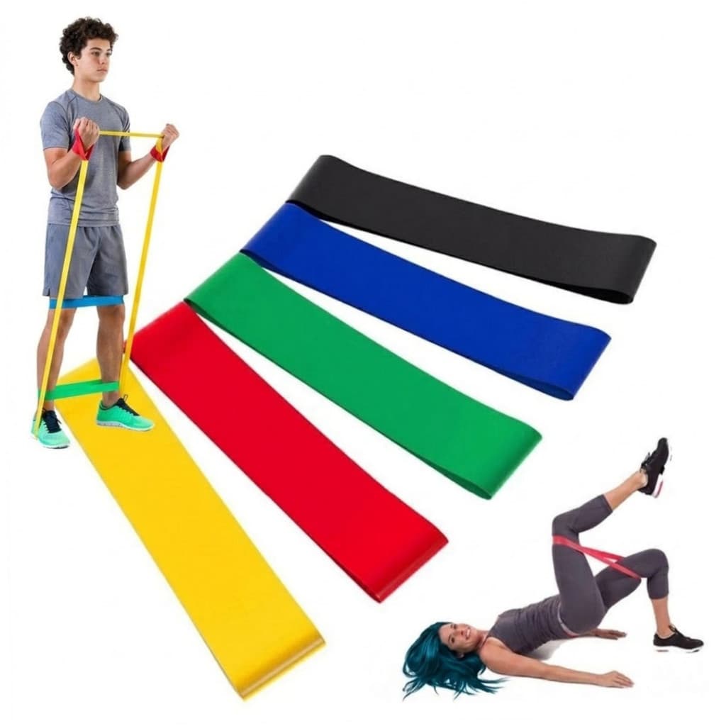 Conjunto 5 Faixas Elásticas Mini Band – Treino em Casa, Funcional e Fisioterapia