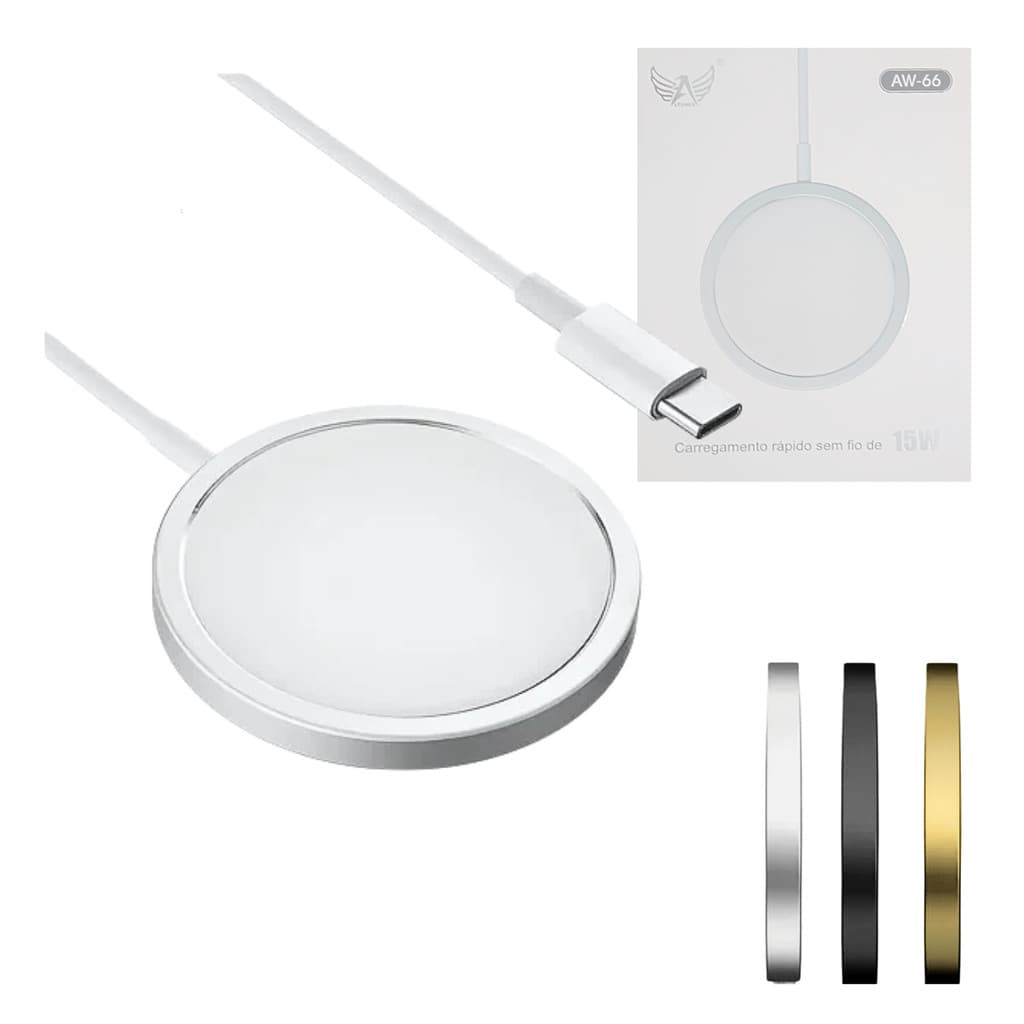Carregador Por Indução Encaixe Magnético Turbo 15W Prático Rápido Compacto Potente Padrão QI Altomex