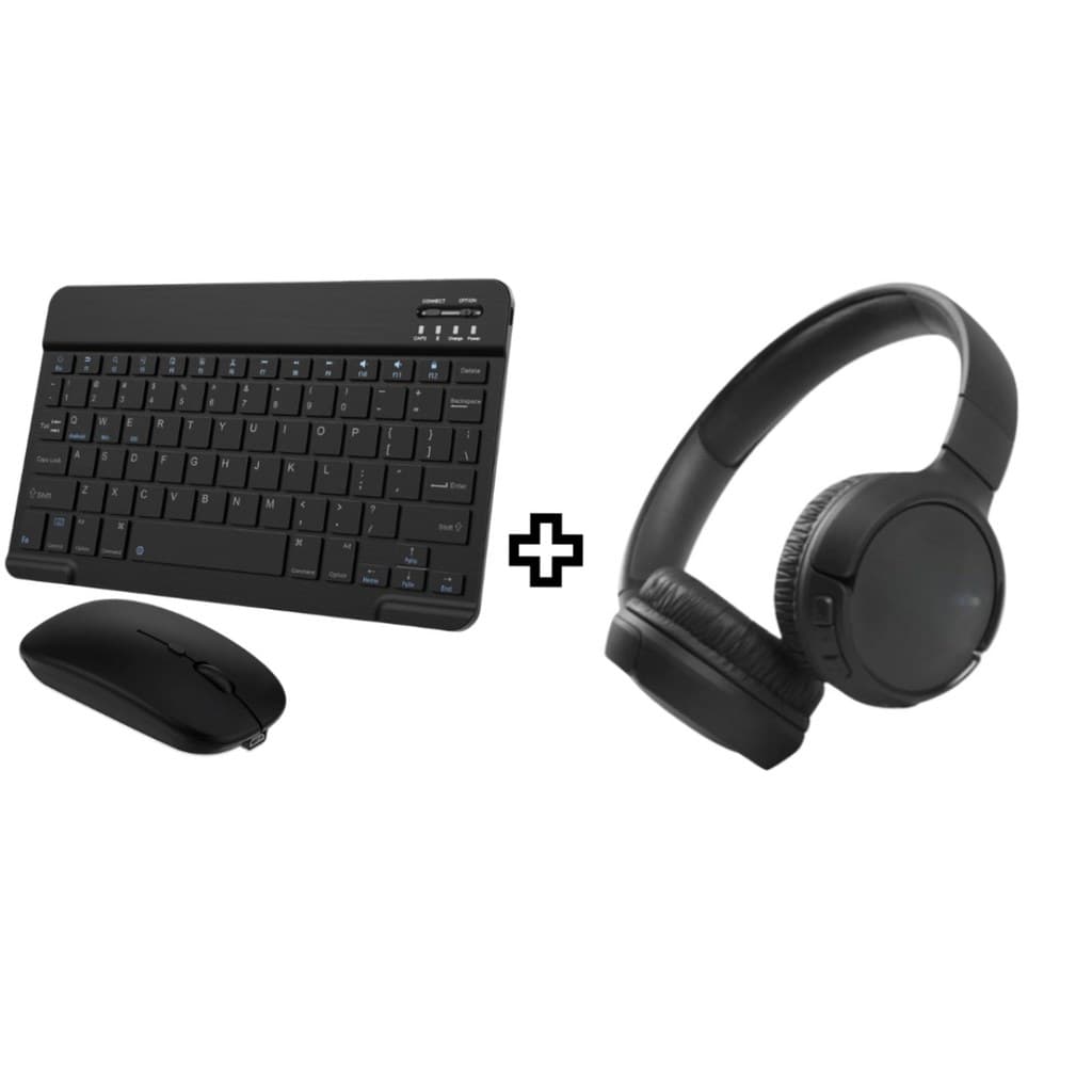 PRETO - Kit Fone de Ouvido Bluetooth Tune 510 + Conjunto de Teclado + Mouse Sem Fio Bluetooth Para Notebook e Tablet