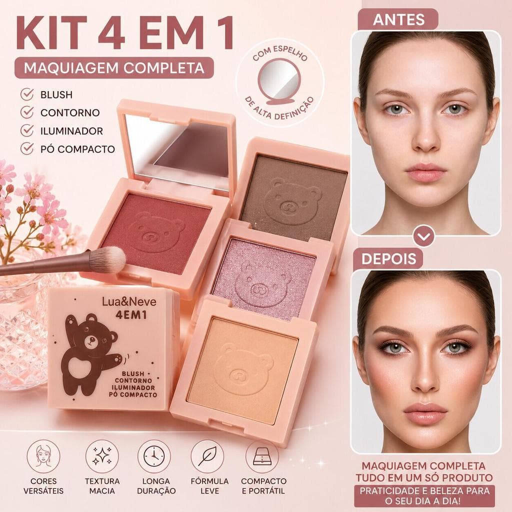 Paleta de Maquiagem Lua&Neve LN02460 com Blush Iluminador Contorno e Pó para o Rosto
