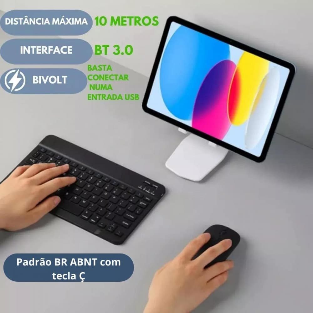 Teclado e Mouse BLACK Sem Fio Ultra Fino Portátil Bluetooth GoldenUltra TX2382-XF