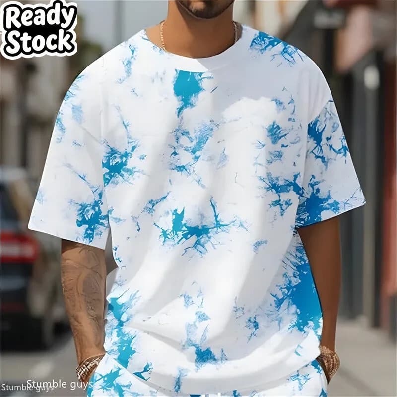2026 Moda Masculina Retro Camiseta Verão Solto Manga Curta Tecido Confortável Oversized Esportes 3D Masculino De Casual