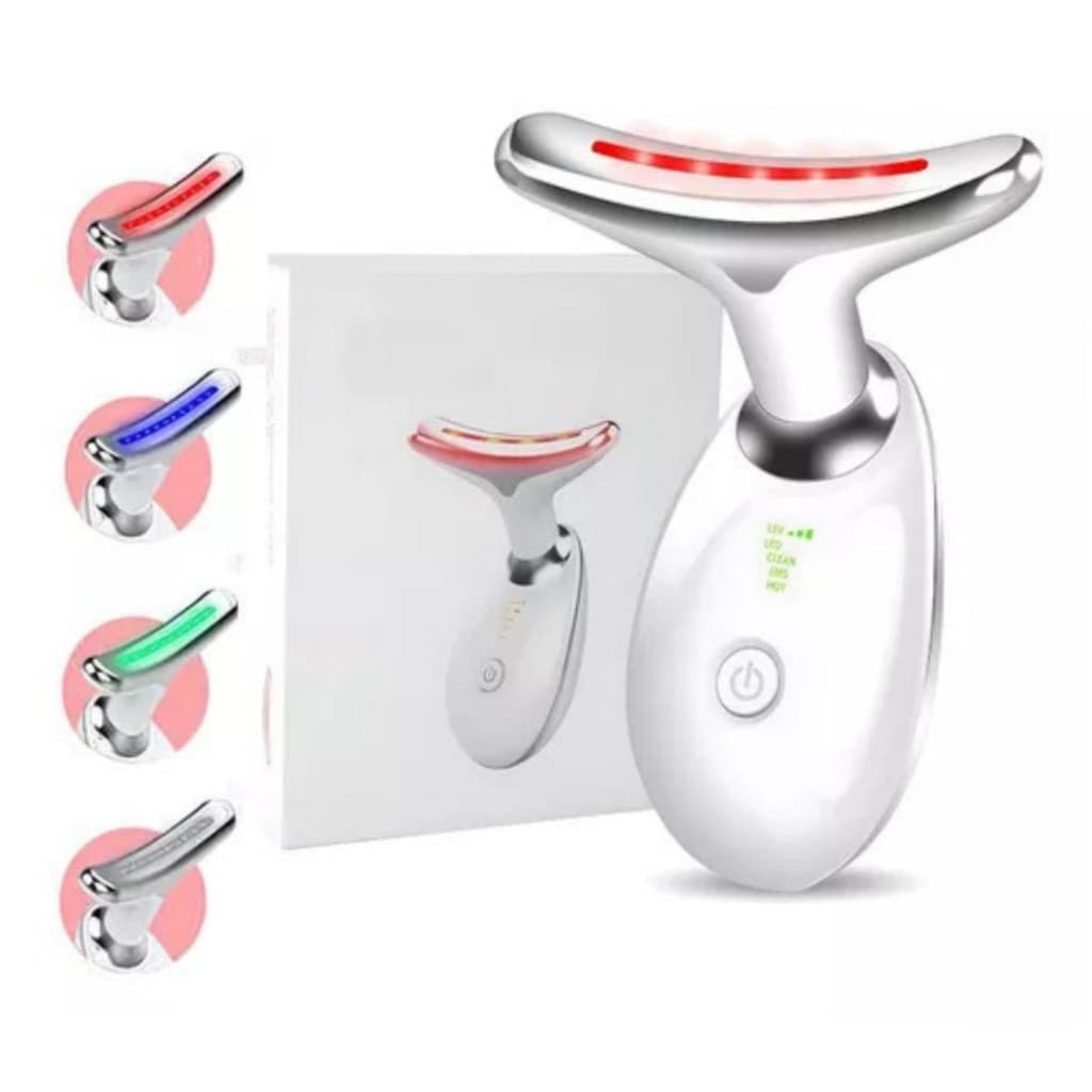 Massageador Facial Elétrico EMS com Luz LED para Rosto e Pescoço Skincare USB Bivolt