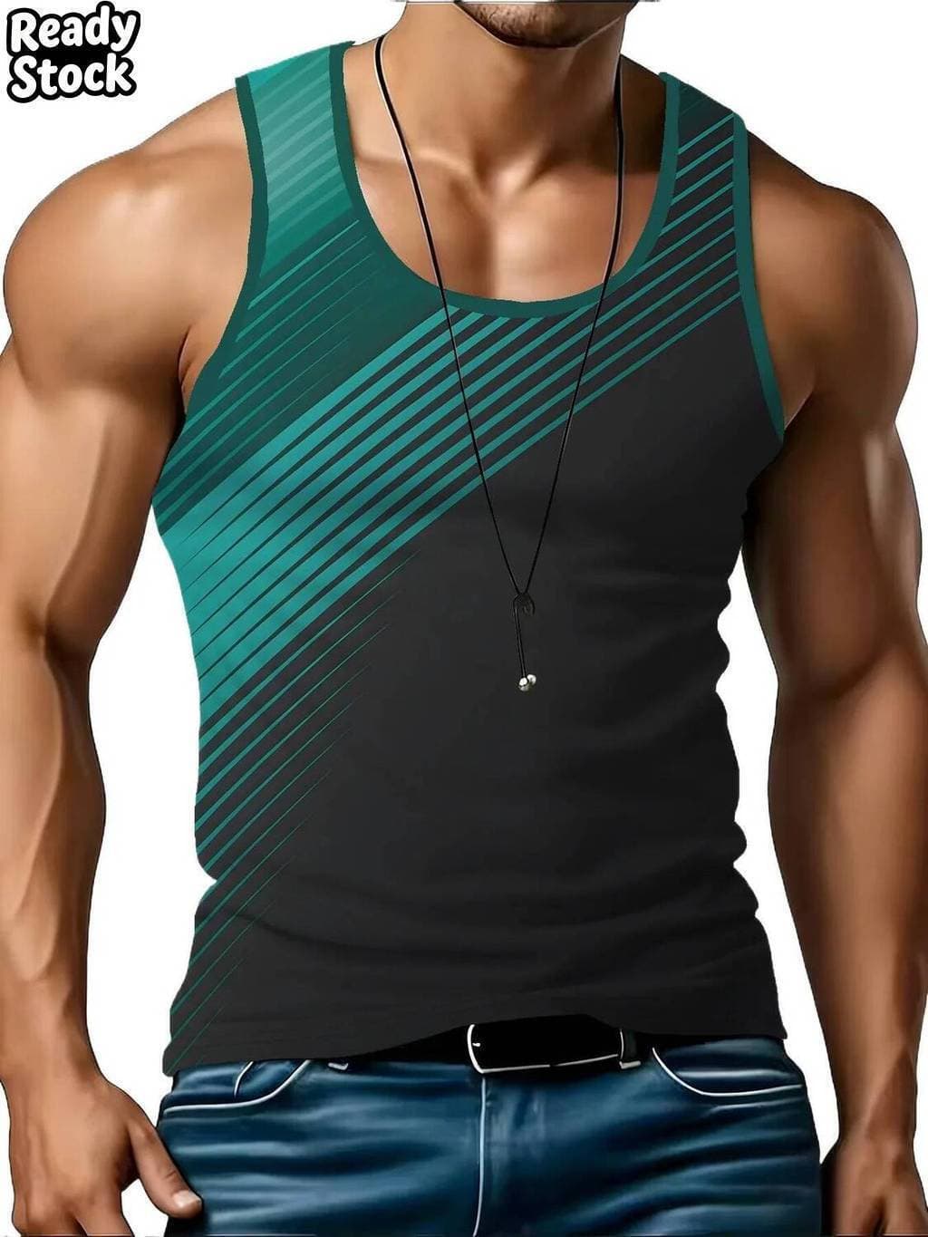 Moda Masculina 3D Listra Cor Bloco Impressão Sem Mangas Colete Diário Casual Estilo Praia Homem Regatas Verão Ginásio Fi