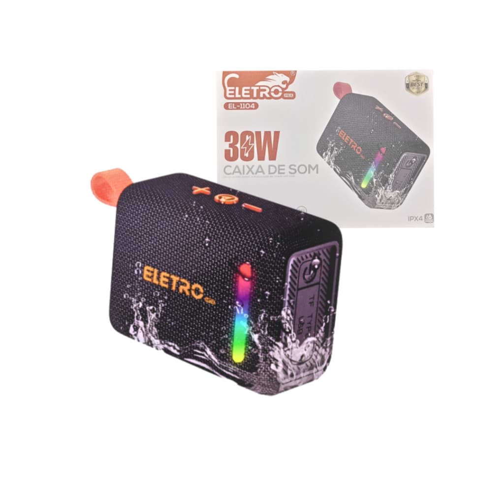 Caixa De Som Bluetooth Portatil Potente Led Prova Dagua IPX4 Radio FM USB Tipo C Original EL-1104