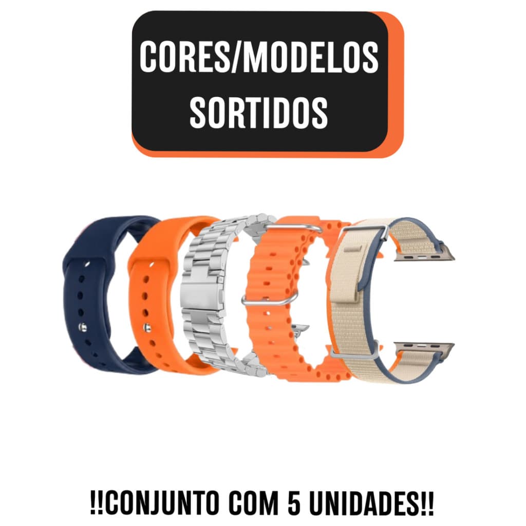 Conjunto de 5 Pulseiras Respirável Smartwatch 42 a 49mm (Cor