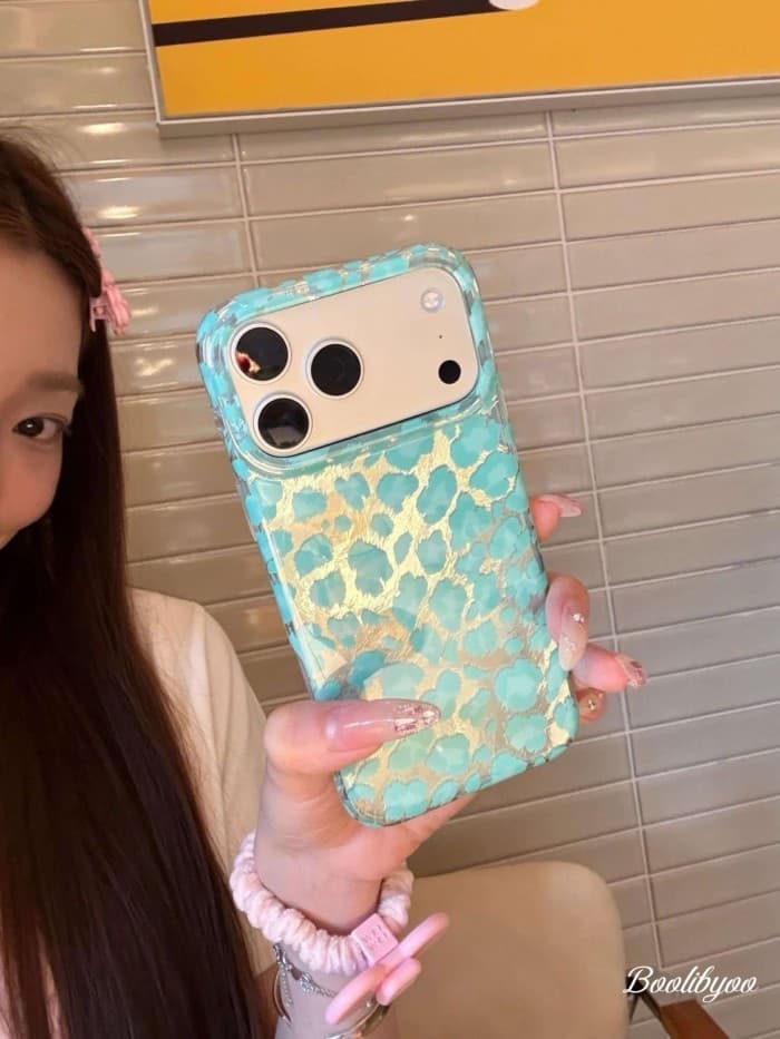 Boolibyoo
 Estampa de leopardo ciano adequada para capa de telefone iPhone17 Apple 13/16pro15/14pro Moda 11/12/13