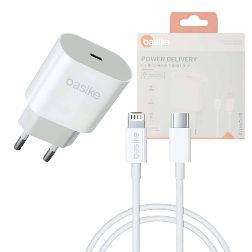 Carregador Completo Turbo PD 20W Conexão Lightning / TIPO-C Basike