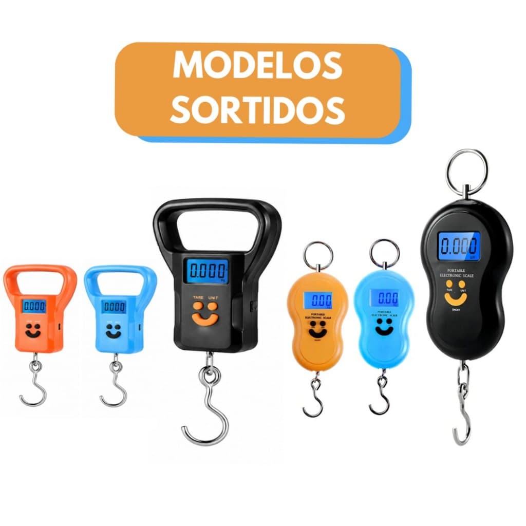 Balança Digital de Mão Portátil até 50kg para Bagagem Pesca Cozinha LCD Gancho Aço Modelos Sortidos