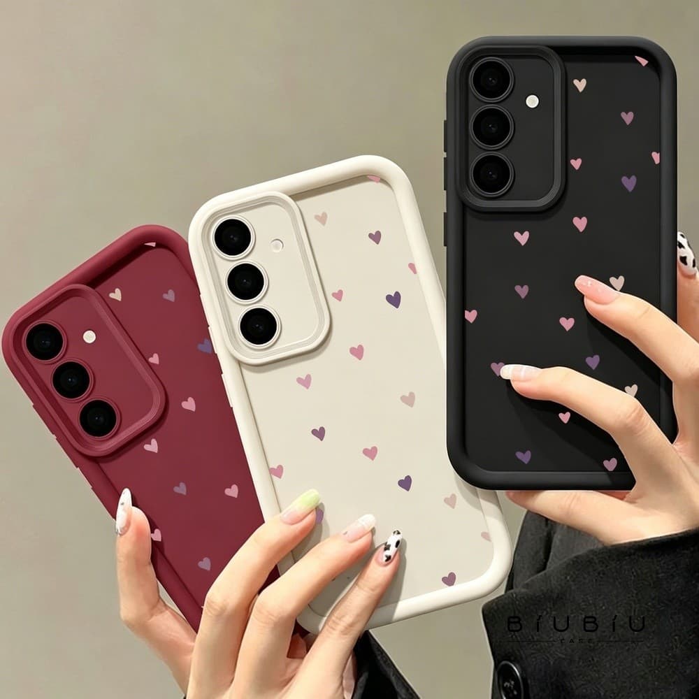 Capa De Telefone Silicone estilo artístico corações coloridos Compatível Com Samsung A17 A07 A55 A10 A51 A71 A72 Moda Re