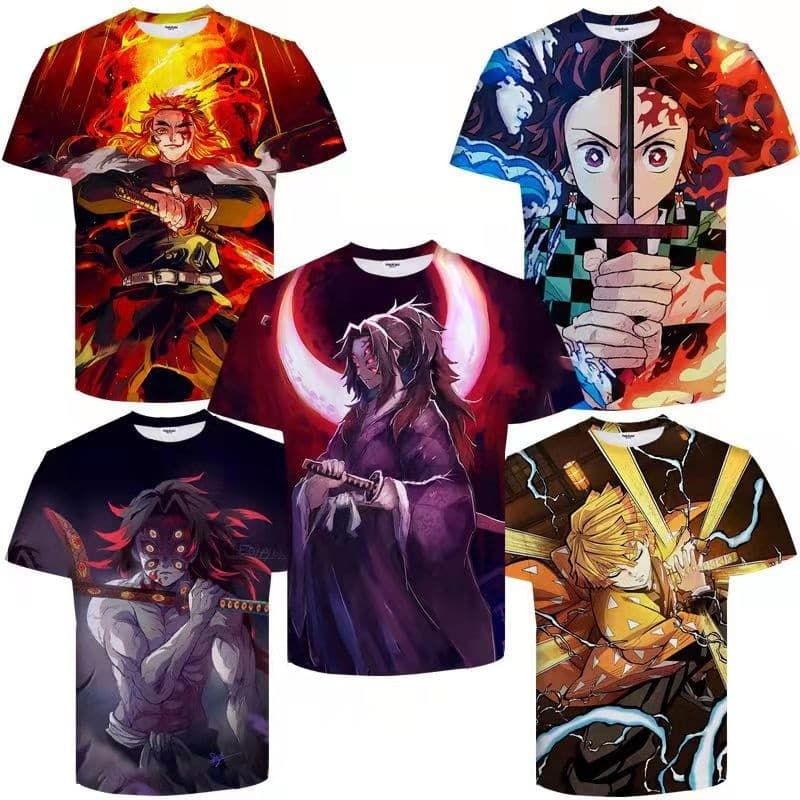 Anime Demon Slayer 3D Camiseta Yaiba Kamado Kochou Shinobu Impressão Casual Manga Curta Camisetas Soltas Casuais