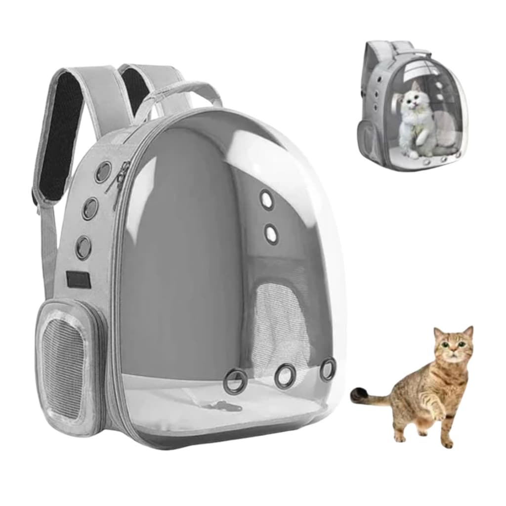 Bolsa Mochila Pet Transporte para Cães e Gatos Visão Ampla com Entrada de Ar Cor CINZA