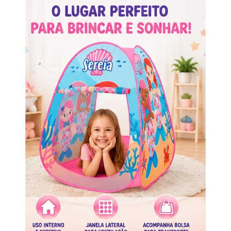 Barraca Infantil Sereia Dobrável Casinha Tenda Brincar Portátil Fácil de Montar com Bolsa para Transporte