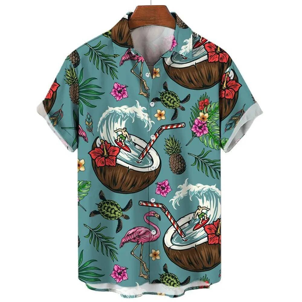 2026 Camisa Havaiana Verão Manga Curta Padrão De Impressão 3d Casual Férias Lapela Botão Roupas Masculinas 2026 Rua