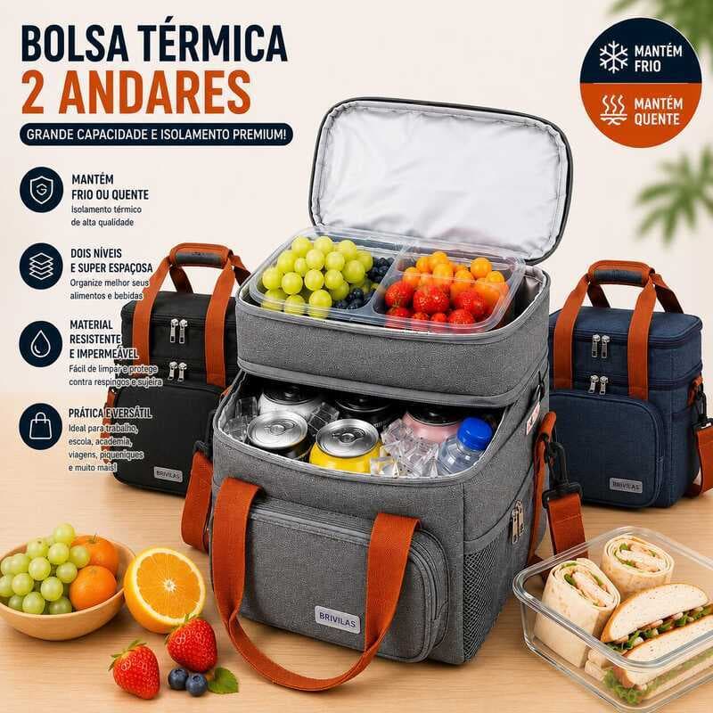 Lancheira Isolada De Grande Capacidade Com 2 Compartimentos E Alça Reforçada-Para Trabalho , Escola Viagens