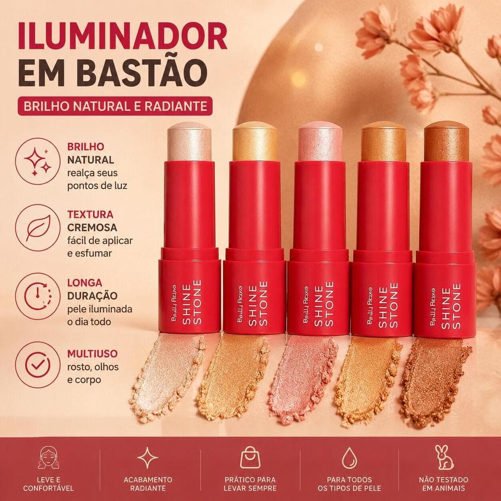 Ruby Rose Iluminador Shine Stone HB-M702 Brilho Discreto Textura Leve e Aplicação Suave