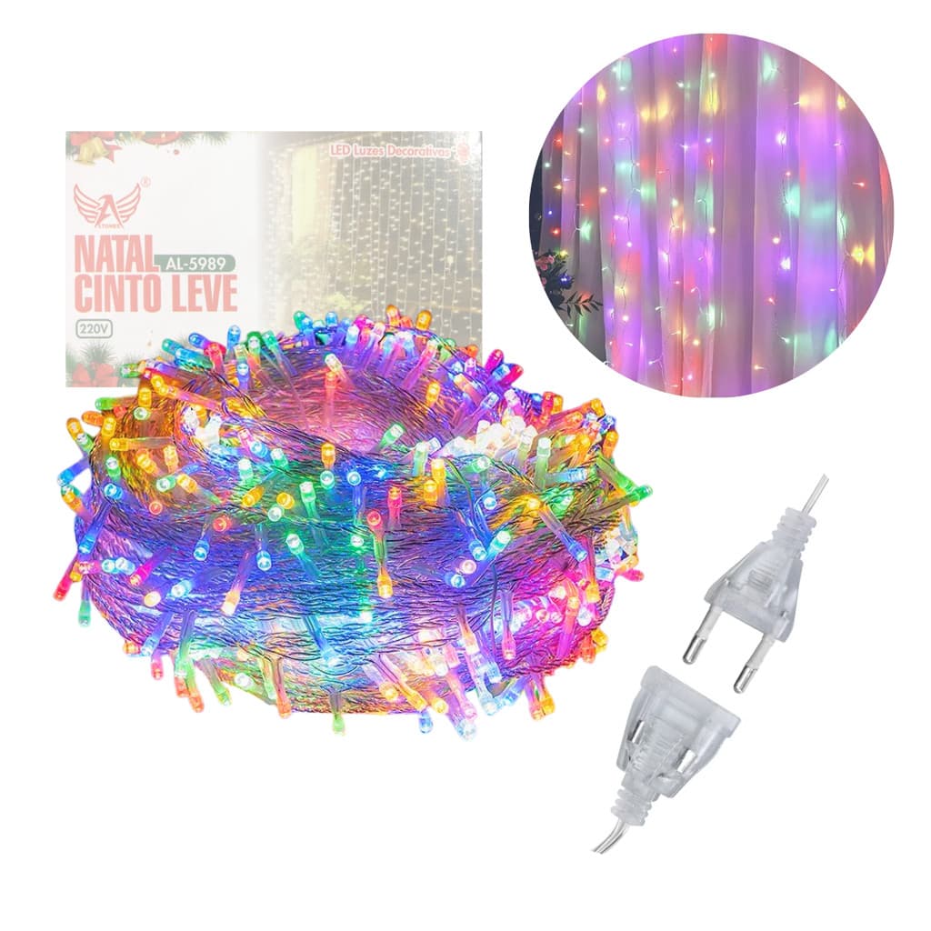 Pisca Cortina Colorido LED 3x2 Metros 160 LEDs 220V Conexão Macho/Fêmea Altomex AL-5989