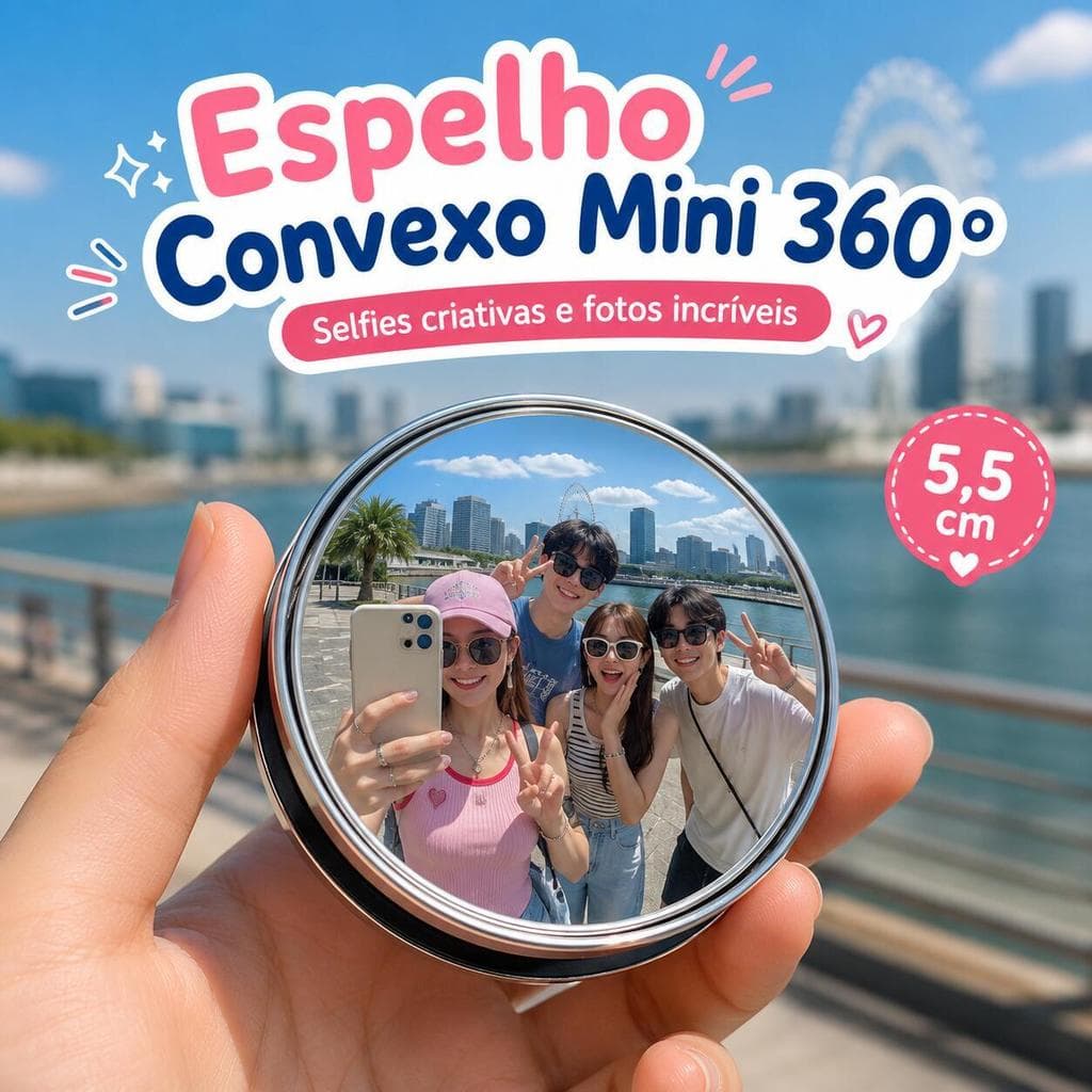 Espelho Convexo Portátil 360° 5,5cm – Efeito Grande Angular para Selfie e Fotos Criativas