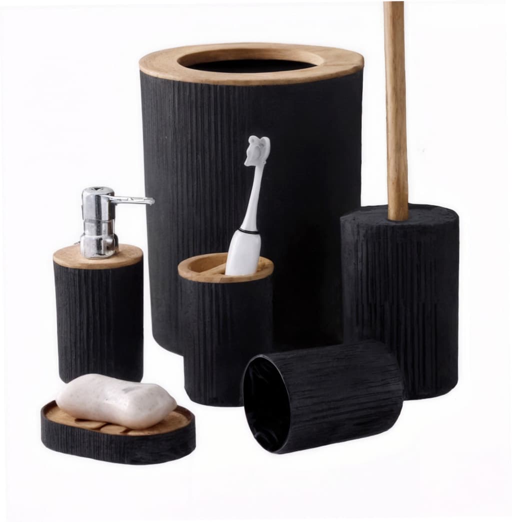 Kit Acessórios para Banheiro em Bambu 6 Peças Premium