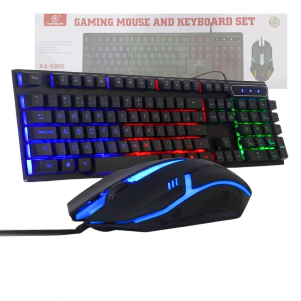 Conjunto Teclado E Mouse Gamer Preto Semi Mecânico LED RGB