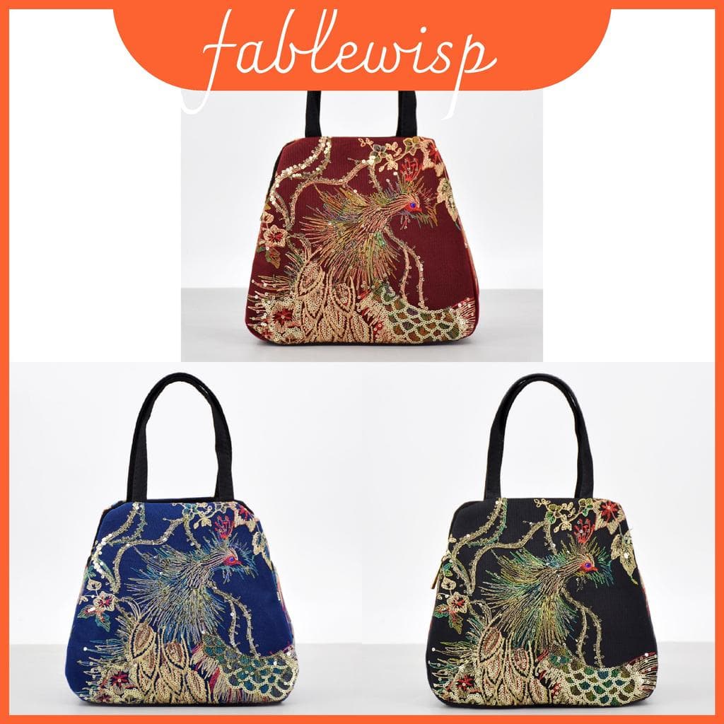 Bolsa De Lona Bordada Estilo Étnico Com Design De Pavão E Vários Bolsos