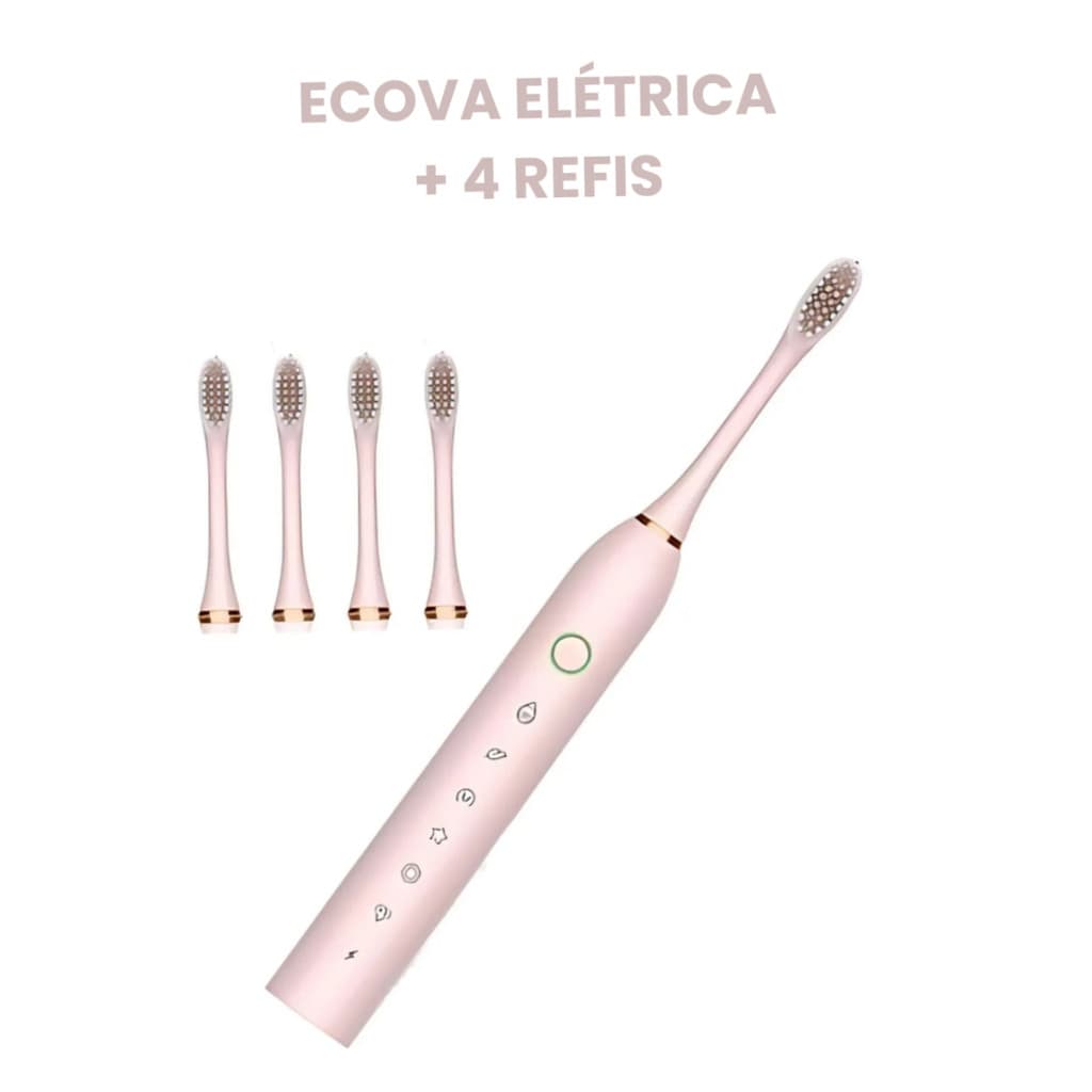Escova elétrica 22 cm com 6 modos recarregável USB rosa