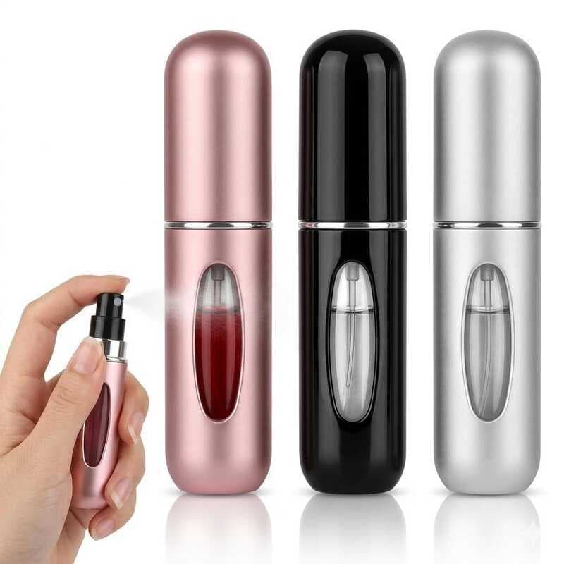 Kit 3 Porta Perfume Recarregável 5ml Atomizador Spray Portátil Premium Compacto Sem Vazamento para Viagem e Uso Diário