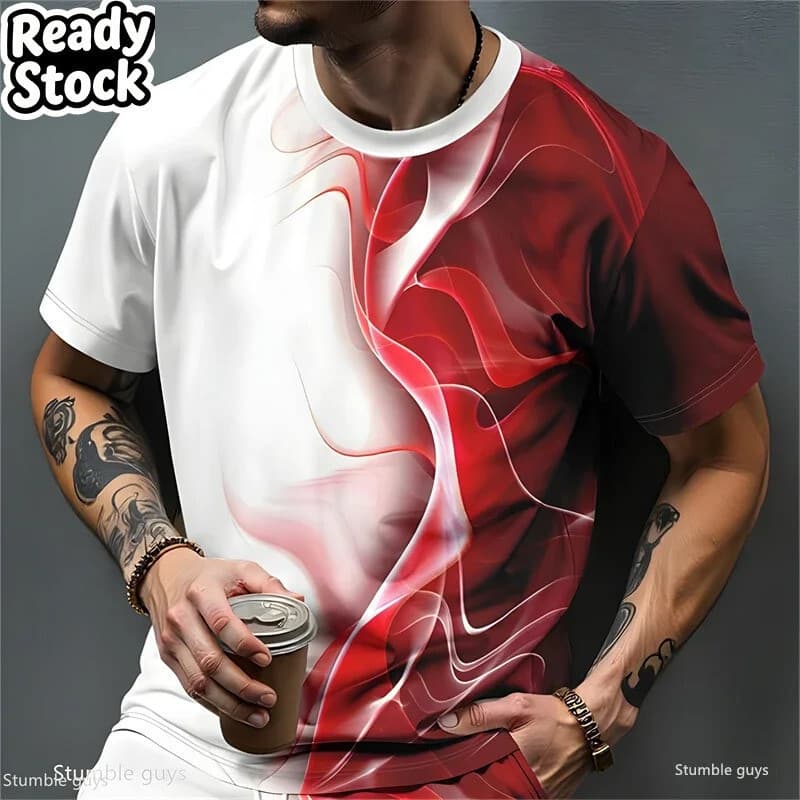 Verão Masculino Tamanho Grande Esportes 3D De Manga Curta Camiseta Retro Impressão Solta Respirável Macio Oversized Moda