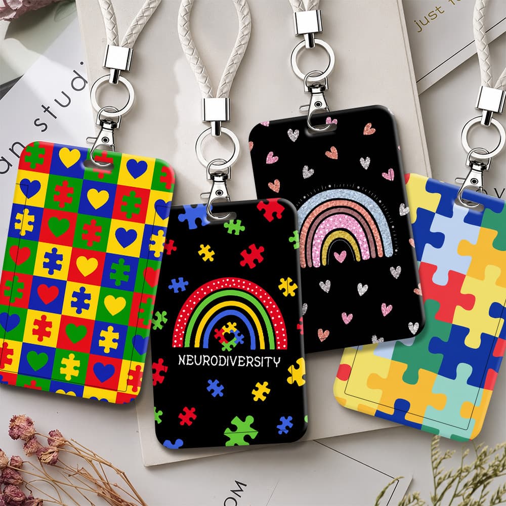 Peça De Quebra-Cabeça Colorida Arco-Íris Formato De Coração Porta-Cartões Crachá De Identificação Para Trabalho , Escola