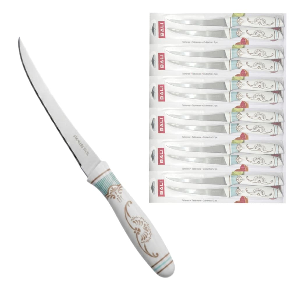 Cartela com 12 Facas de 12cm Aço Inoxidável Mesa Bali