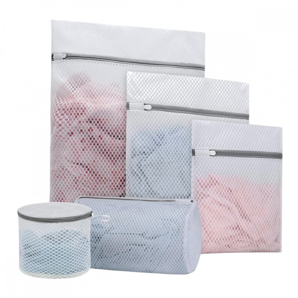 Conjunto 5 Bolsa Lavar Roupa Reutilizáveis e Zíper Reforçado