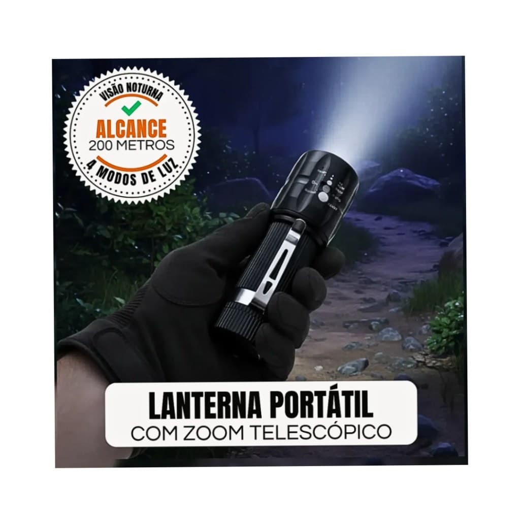 Lanterna Tática Portátil MINI A Pilha Com Zoom Telescópico Potente Iluminação LED Caça E Campin