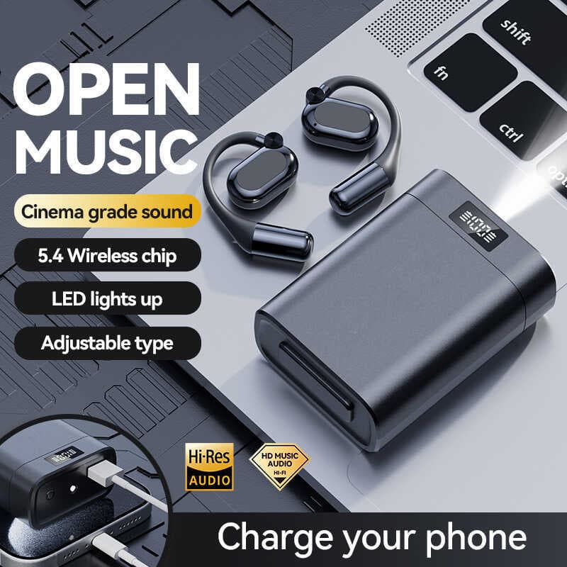 Fones De Ouvido Sem Fio Bluetooth Rotativo Ajustável Gancho Indicador De Bateria Esportiva Com Função De Banco De Potênc