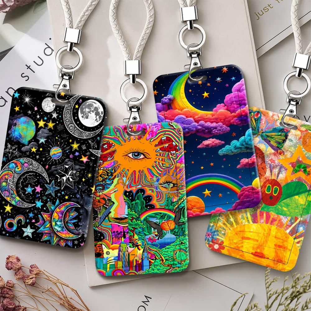 Colorido Estético Hippie Arte Impressão ID Crachá Titular Fantasia Galáxia Arco-Íris Pescoço Cinta Caso De Cartão Para A