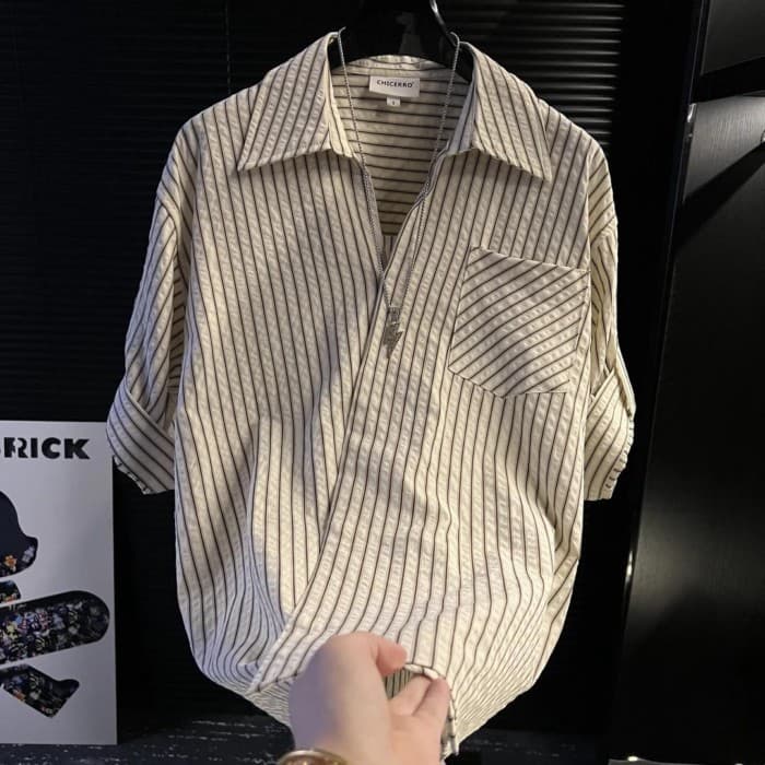 Verão luz listras de luxo 2025 Design All-Match High-End camisa de lapela de manga curta camisa Casual jaqueta masculina