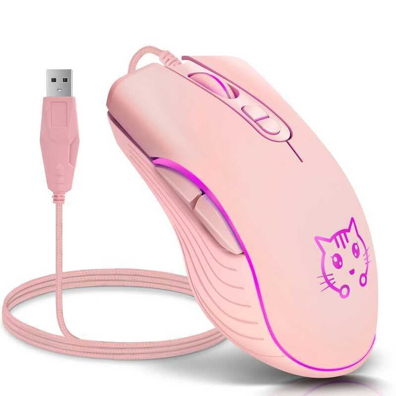 Mouse Para Jogos Com Fio USB , Rosa , Computador Profissional , E-sports , Mause , 2400 DPI , Colorido , Retroiluminado