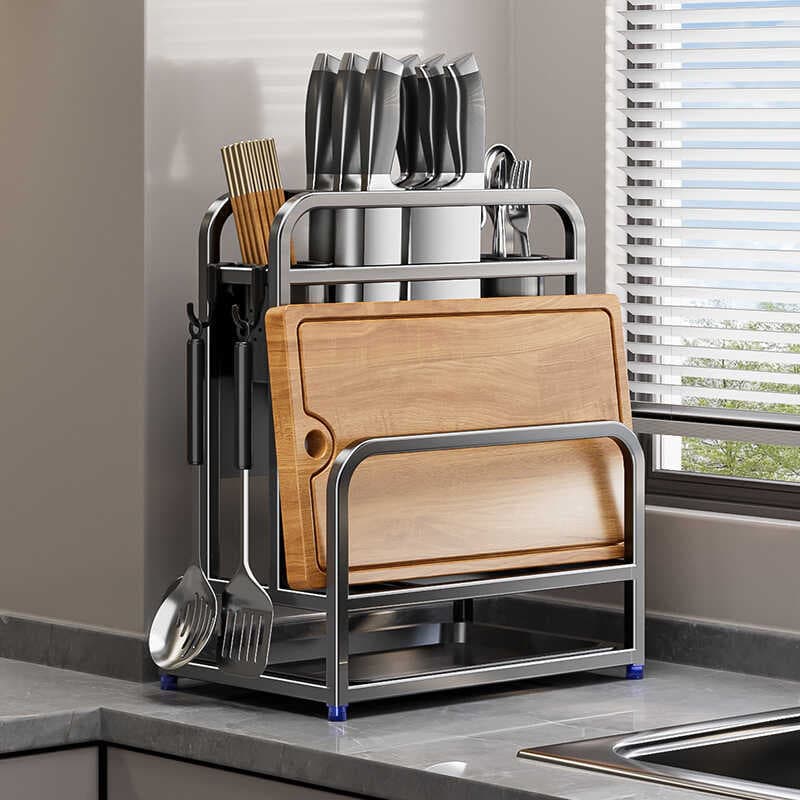 Rack de faca de aço inoxidável, placa de corte de cozinha, rack integrado, multifuncional, espátula de mesa, rack de fac